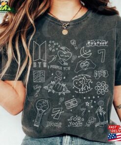Bts Doodle Art Shirt Vintage Album Lyrics Sweatshirt World Tour 2023 Concert Gift For Army Fan I Purple You Classic Hoodie 2
