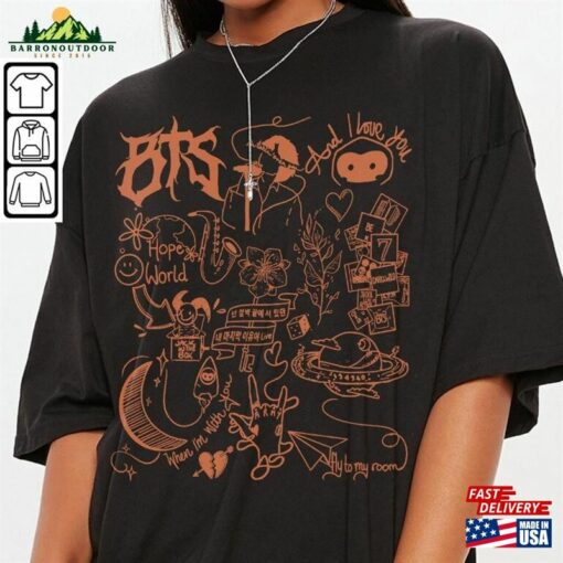 Bts Doodle Art Shirt Vintage Album Lyrics Tattoo Sweatshirt Hoodie Tour 2023 Concerts V1 Da3005dt T-Shirt