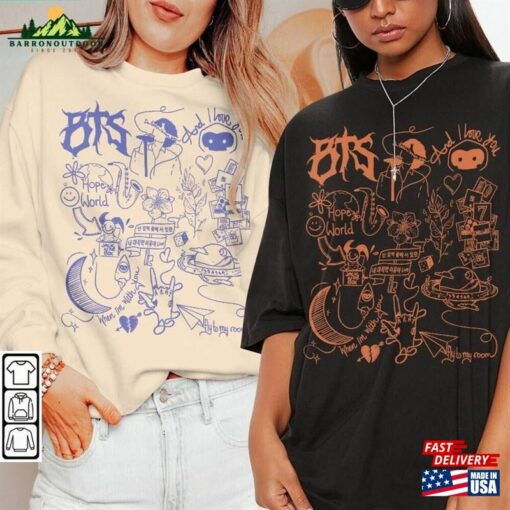 Bts Doodle Art Shirt Vintage Album Lyrics Tattoo Sweatshirt Hoodie Tour 2023 Concerts V1 Da3005dt Unisex T-Shirt