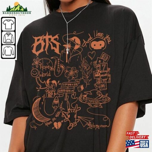 Bts Doodle Art Shirt Vintage Album Lyrics Tattoo Sweatshirt Hoodie Tour 2023 Concerts V1 Da3005dt Unisex T-Shirt