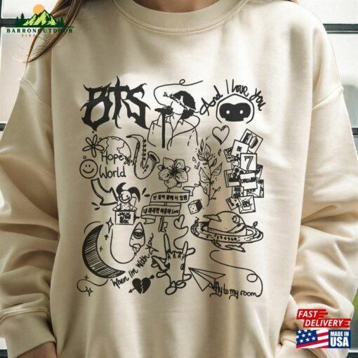 Bts Doodle Art Shirt Vintage Album Lyrics Tattoo Tour 2023 Concerts Sweatshirt Unisex