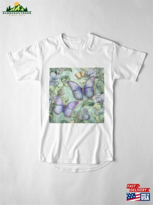 Captivating Butterfly Cluster On Blue Florals Canvas Art Long T-Shirt Hoodie