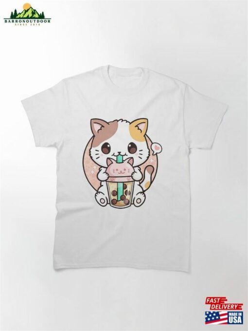 Cat Boba Tea Bubble Anime Kawaii Japanese Girls Teenager Classic T-Shirt