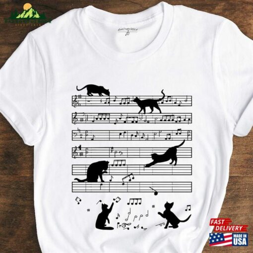 Cat Funny Music Notes T-Shirt And Lover Musician Tee Unisex Sweatshirt