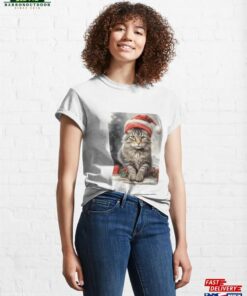 Cat In Christmas Hat Adorable Illustration Spreading Pawsitively Festive Joy! Classic T-Shirt Hoodie