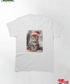 Cat In Christmas Hat Adorable Illustration Spreading Pawsitively Festive Joy! Classic T-Shirt Hoodie