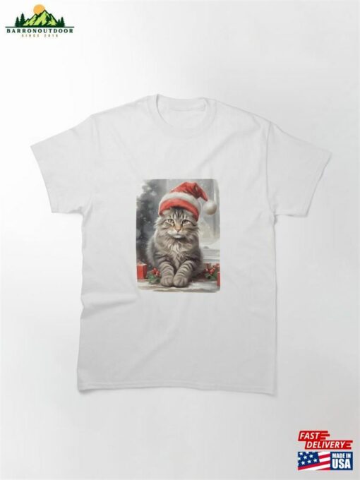 Cat In Christmas Hat Adorable Illustration Spreading Pawsitively Festive Joy! Classic T-Shirt Hoodie