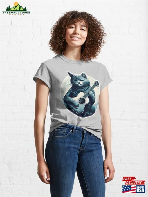 Cat Playing An Acoustic Guitar Feel So Blue Classic T-Shirt Hoodie