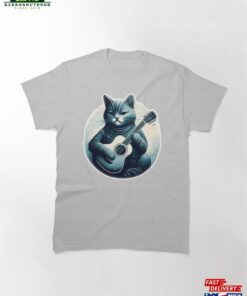 Cat Playing An Acoustic Guitar Feel So Blue Classic T-Shirt Hoodie