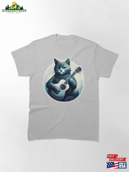 Cat Playing An Acoustic Guitar Feel So Blue Classic T-Shirt Hoodie