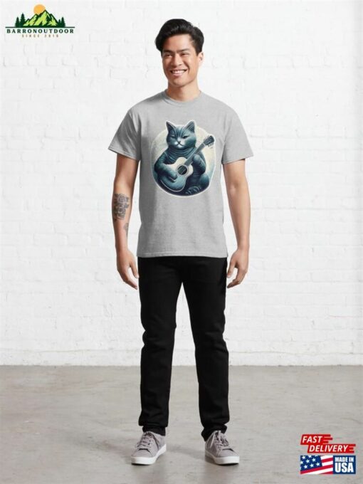 Cat Playing An Acoustic Guitar Feel So Blue Classic T-Shirt Hoodie