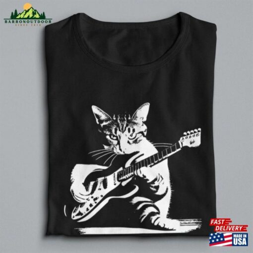 Cat Playing Guitar Shirt Kitty T-Shirt Music Tee Sweatshirt