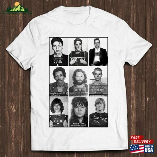 Celebrities Mugshot Rock Stars Music Gift Funny Tee Style Unisex Gamer Cult Movie T-Shirt Sweatshirt Hoodie