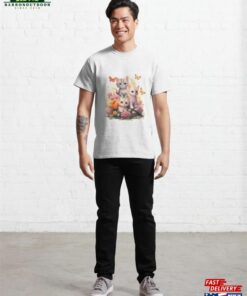 Charming Kittens Amongst Pastel Flowers And Butterflies Artwork Classic T-Shirt 2 Charming Kittens Amongst Pastel Flowers And Butterflies Artwork Classic T Shirt 3
