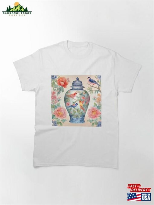 Chinoiserie Jar With Birds And Flowers Watercolor Classic T-Shirt Sweatshirt