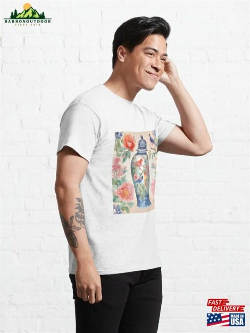 Chinoiserie Jar With Birds And Flowers Watercolor Classic T-Shirt Sweatshirt