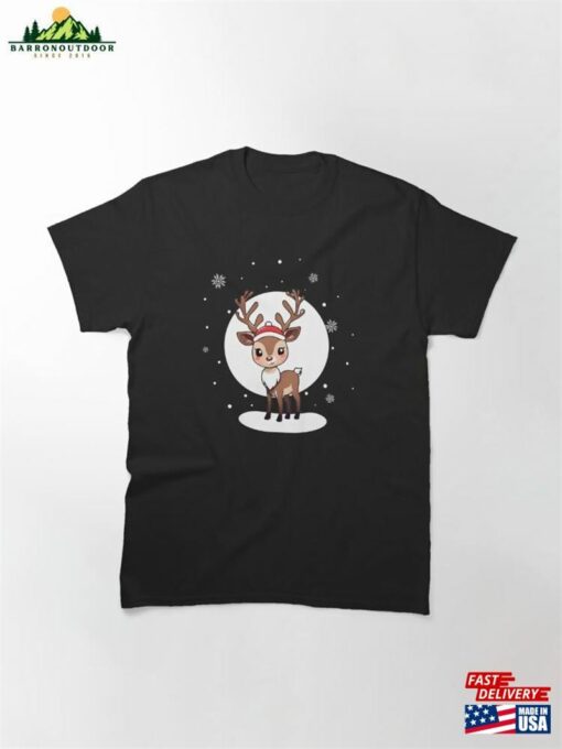 Christmas Cute Reindeer On Eve Smiling In The Snow Classic T-Shirt Sweatshirt Hoodie