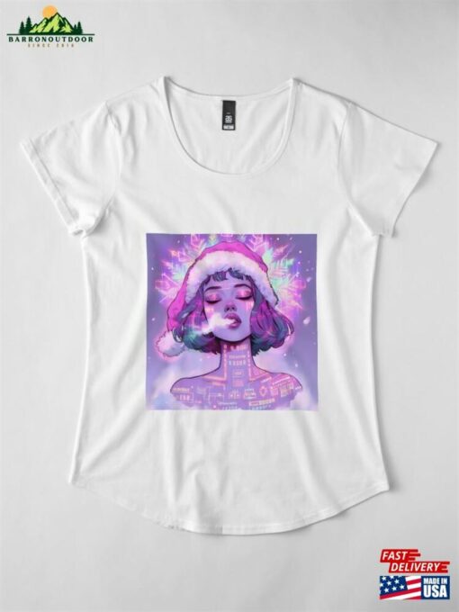 Christmas Cyber Girl Smoke Hand Drawing Premium Scoop T-Shirt Classic Unisex