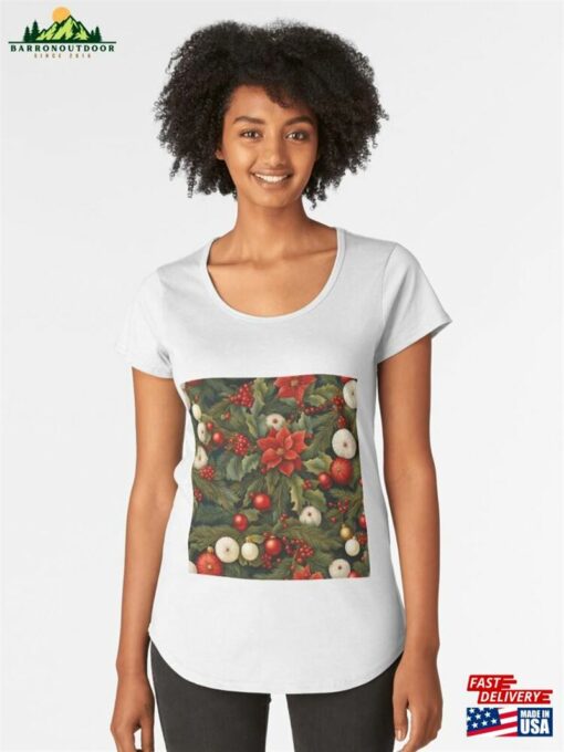 Christmas Flower Leaves Pattern Premium Scoop T-Shirt Unisex Sweatshirt