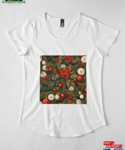 Christmas Flower Leaves Pattern Premium Scoop T-Shirt Unisex Sweatshirt