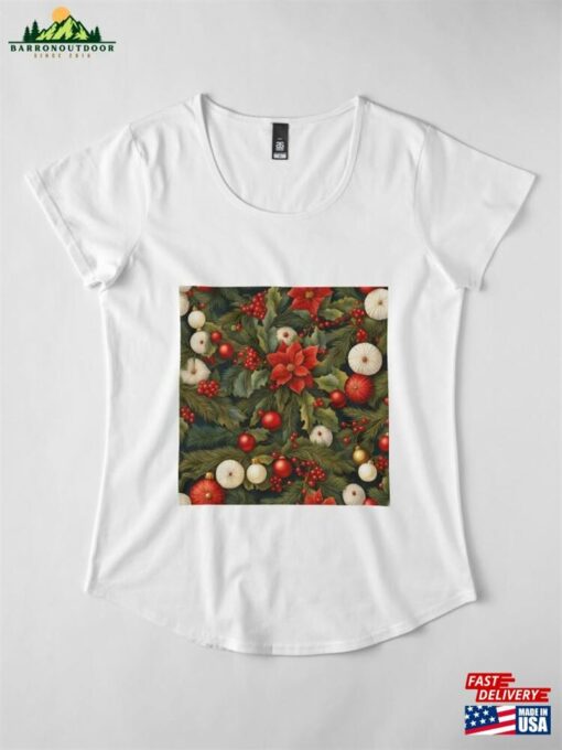 Christmas Flower Leaves Pattern Premium Scoop T-Shirt Unisex Sweatshirt