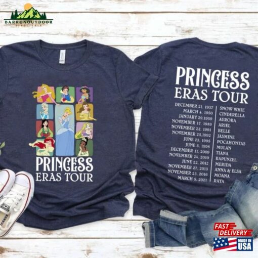 Cinderella Princess Eras Tour Shirt Retro Characters Concert Music Moana Belle Jasmine Sweatshirt Unisex