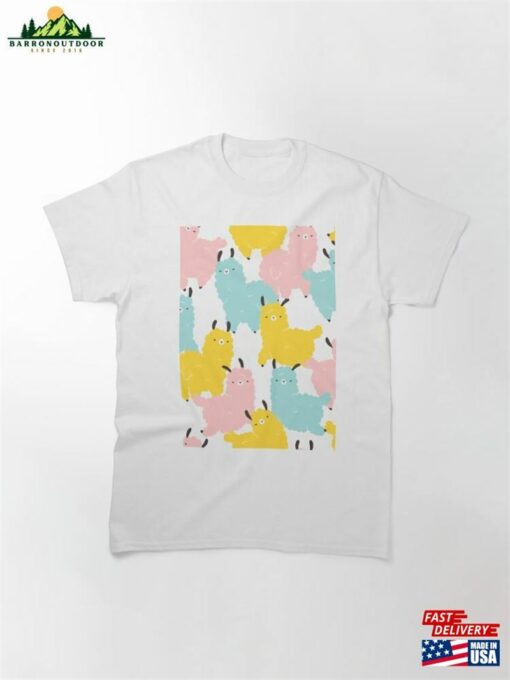 Colorful Pastel Blue Yellow Pink Llamas Whimsical Llama Motif Best Xmas Gifts Classic T-Shirt