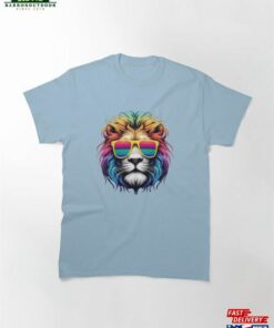 Cool Lion With Rainbow Sunglasses And Manes Classic T Shirt Unisex 2