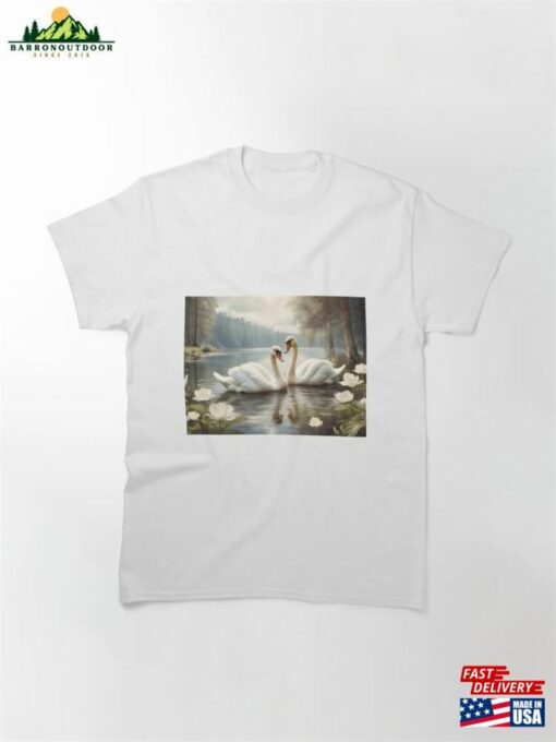 Couple Of Swans In Lake Landscape View Classic T-Shirt Sweatshirt