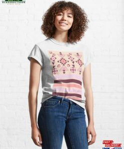 Cream Striped Geometric Floral Classic T-Shirt Unisex