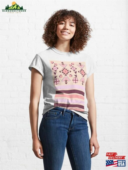 Cream Striped Geometric Floral Classic T-Shirt Unisex