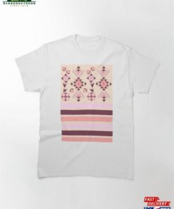 Cream Striped Geometric Floral Classic T-Shirt Unisex