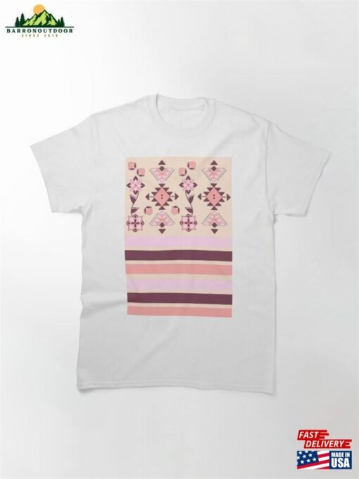 Cream Striped Geometric Floral Classic T-Shirt Unisex