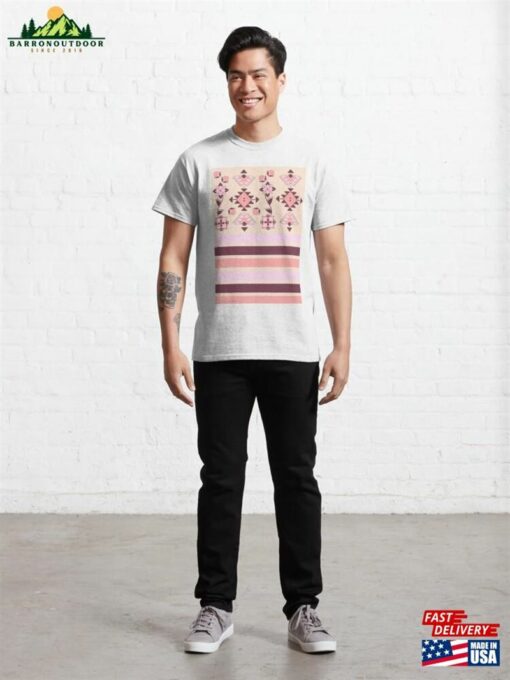 Cream Striped Geometric Floral Classic T-Shirt Unisex