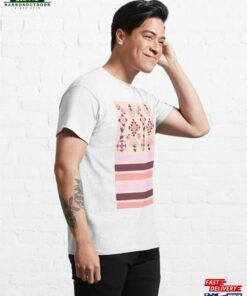 Cream Striped Geometric Floral Classic T Shirt Unisex 4