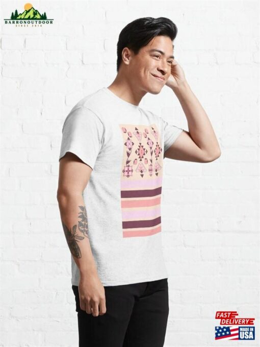 Cream Striped Geometric Floral Classic T-Shirt Unisex