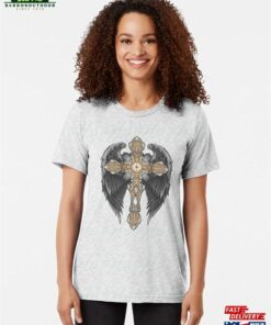 Cross With Angel Wings Tri Blend T Shirt Hoodie Sweatshirt 1