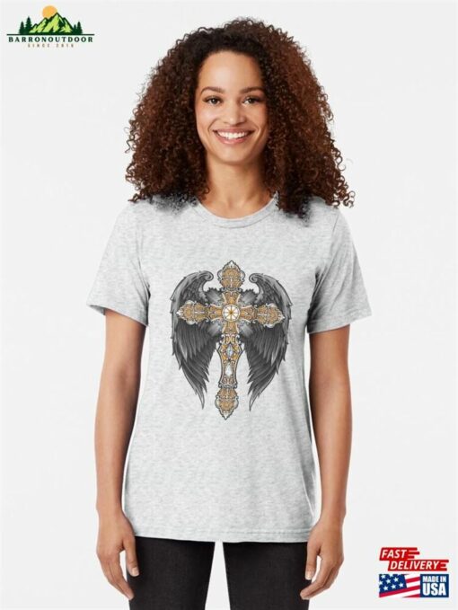 Cross With Angel Wings Tri Blend T-Shirt Hoodie Sweatshirt