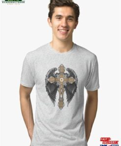 Cross With Angel Wings Tri Blend T Shirt Hoodie Sweatshirt 2