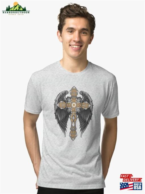 Cross With Angel Wings Tri Blend T-Shirt Hoodie Sweatshirt