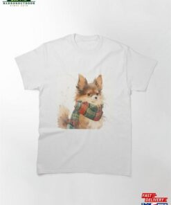 Curious Small Dog In Bright Plaid Scarf Illustration Classic T-Shirt Sweatshirt