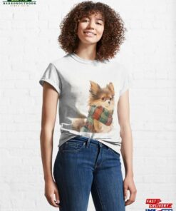Curious Small Dog In Bright Plaid Scarf Illustration Classic T Shirt Sweatshirt 3