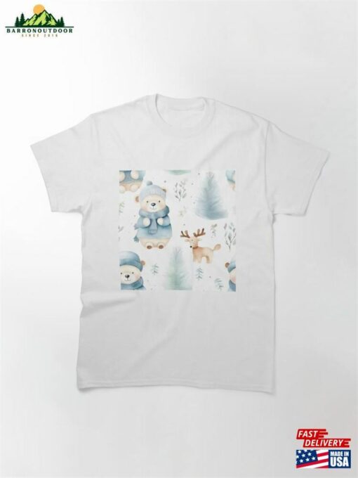 Cute Baby Bear And Deer Cartoon Animal Portrait Design For Winter Holiday Classic T-Shirt Sweatshirt Hoodie