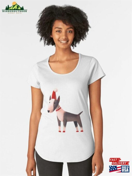 Cute Bull Terrier In Santa Hat And Red Shoes Premium Scoop T-Shirt Sweatshirt