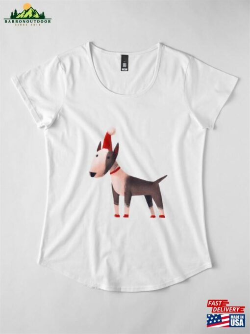 Cute Bull Terrier In Santa Hat And Red Shoes Premium Scoop T-Shirt Sweatshirt