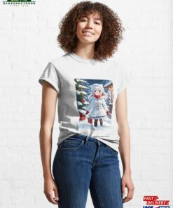 Cute Cartoon Girl Delights In Snowy Christmas Illustration Classic T-Shirt