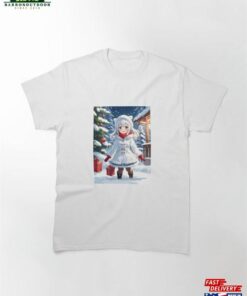 Cute Cartoon Girl Delights In Snowy Christmas Illustration Classic T-Shirt