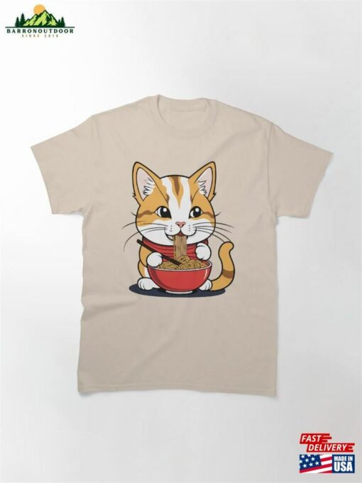 Cute Cat Eating Ramen Kawaii Noodles Classic T-Shirt