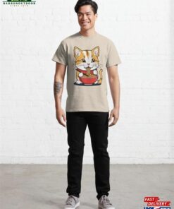 Cute Cat Eating Ramen Kawaii Noodles Classic T Shirt 3