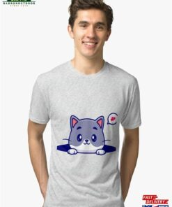 Cute Cat Illustration Tri Blend T Shirt Classic Unisex 1